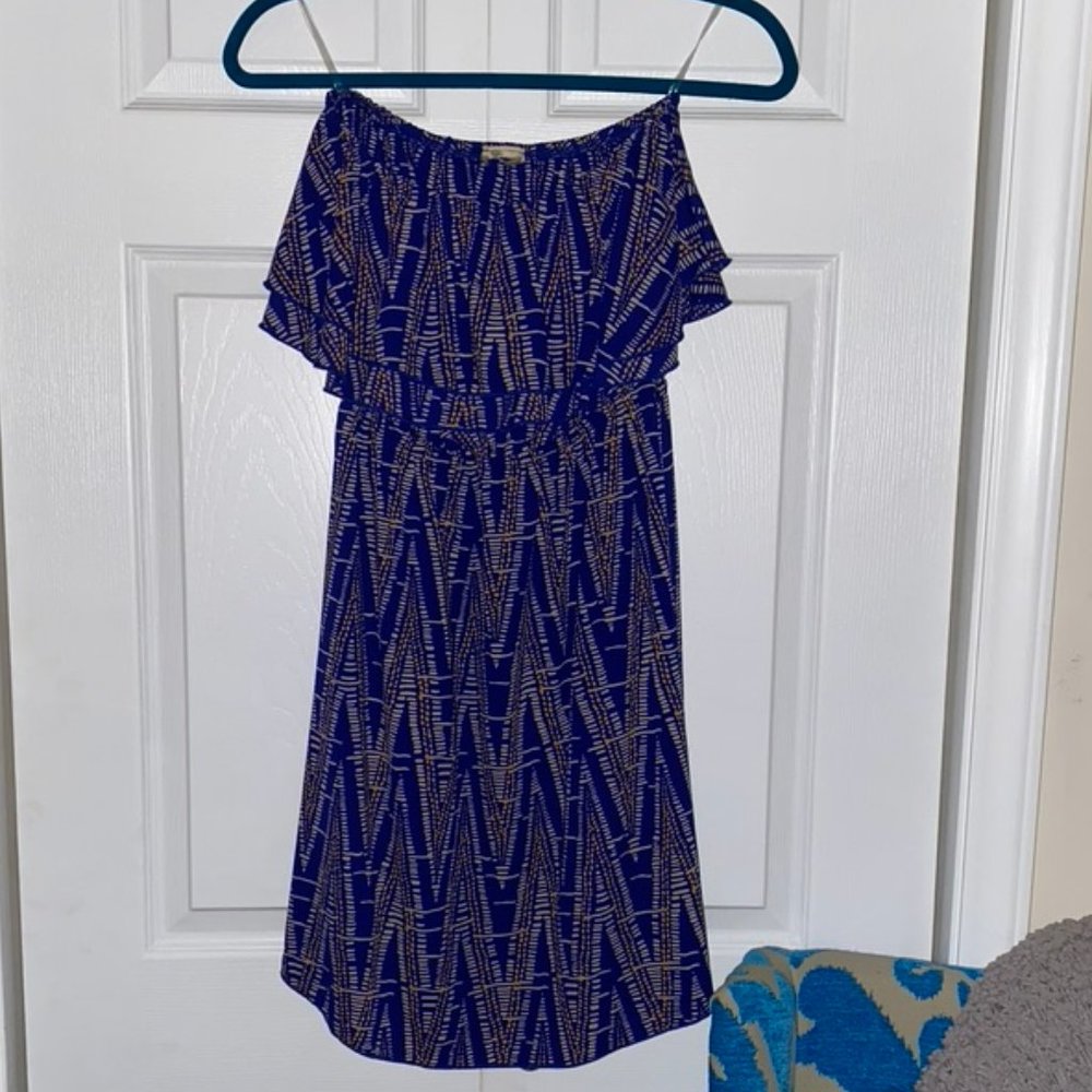 Blue and Gold Strapless Dress